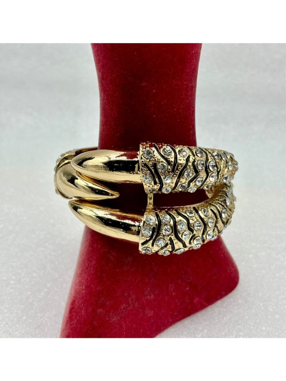 Jeweled Gold Tone Enamel Claw Clapper Bracelet-NOS From Early 2000s - Picture 1 of 5